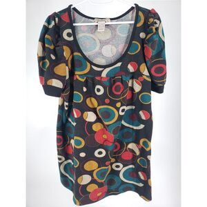 Younique Gathered Puff Sleeve Geometric Retro Circle Size L Scoop Neck